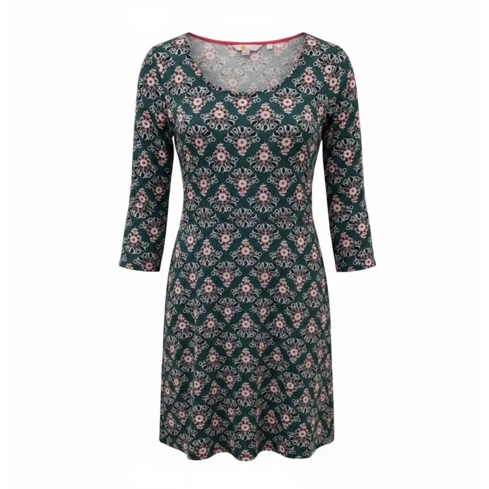 Boden Green Floral Print Stretch Dress US 2R UK 6R Long Sleeve A-Line Boho Retro